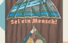 Plakat Internationale Wochen gegen Rassismus in Wuppertal: vier Menschen stehen unter einem Regenschirm