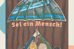 Plakat Internationale Wochen gegen Rassismus in Wuppertal: vier Menschen stehen unter einem Regenschirm