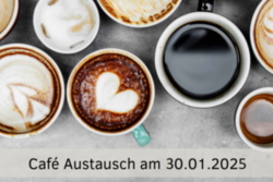 Flyer Bild Café Austausch mit Logos der Förderer (KI, Stadt Wuppertal,Jobcenter)